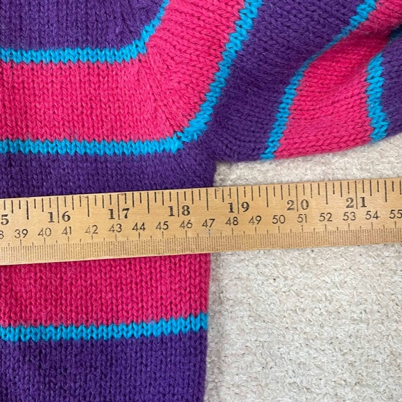 Vintage 80s Genesis Striped Knit Sweater Purple Blue Pink Crewneck Retro - Picture 4 of 6